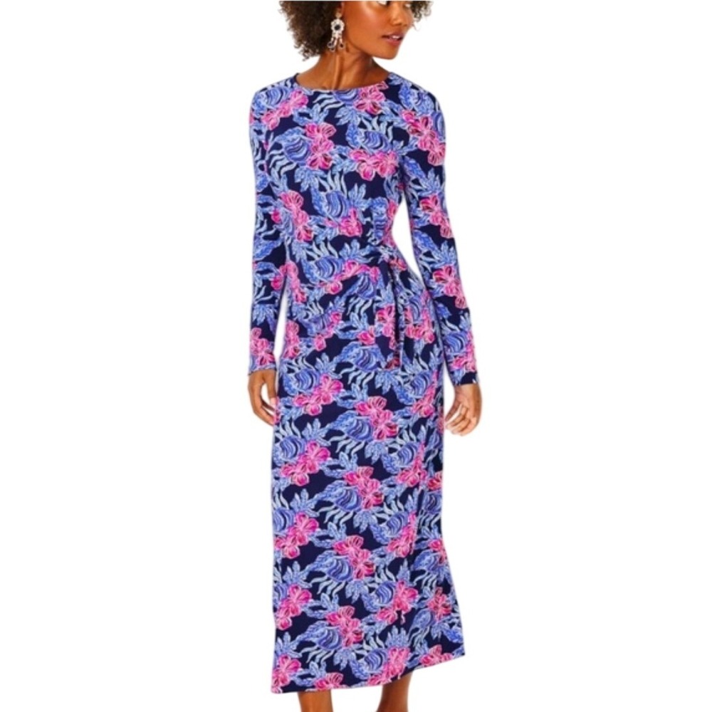 Lilly Pulitzer SZ XS Bryson in Low Tide Navy its‎ Ofishell Long Sleeve Side Tie